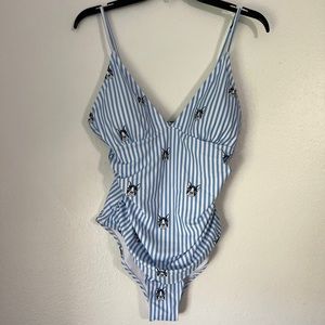 Phurro Womens Striped Pug Print Bathing Suit